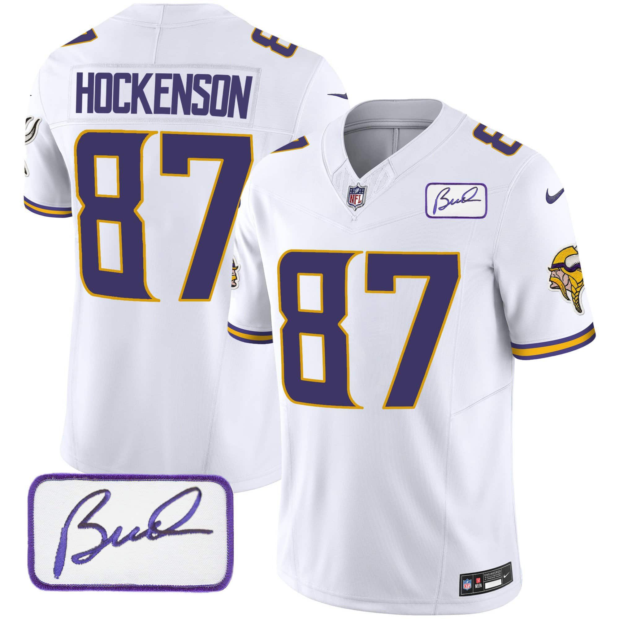 Men Minnesota Vikings 87 Hockenson White 2024 Nike Bud Grant Patch Classic Limited NFL Jersey style 1